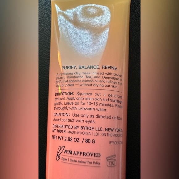 NIB Byroe Peach Kombucha Tea Purifying Clay Mask - Picture 3 of 12